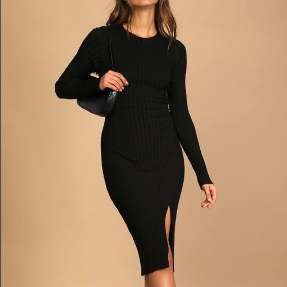 FASHION NOVA Black long sleeve ribbed dress